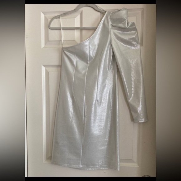 Venus White One Sleeve Stretch One Shoulder Cocktail Party Formal Mini Dress S - Picture 3 of 6